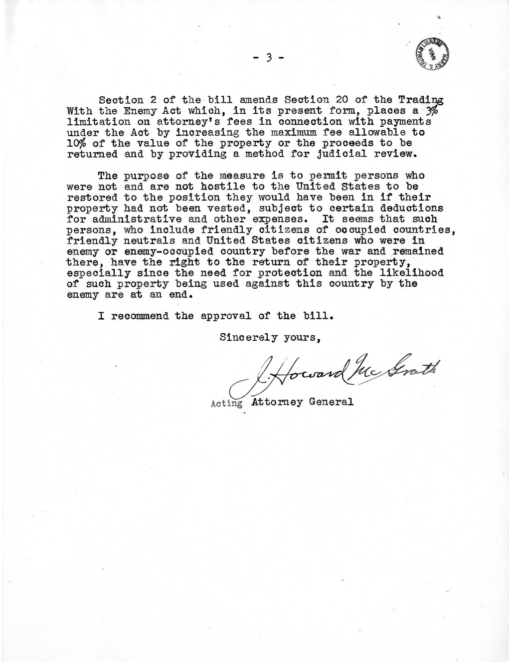 Memorandum from Harold D. Smith to M. C. Latta, H. R. 4571, To Amend the First War Powers Act, 1941, with Attachments