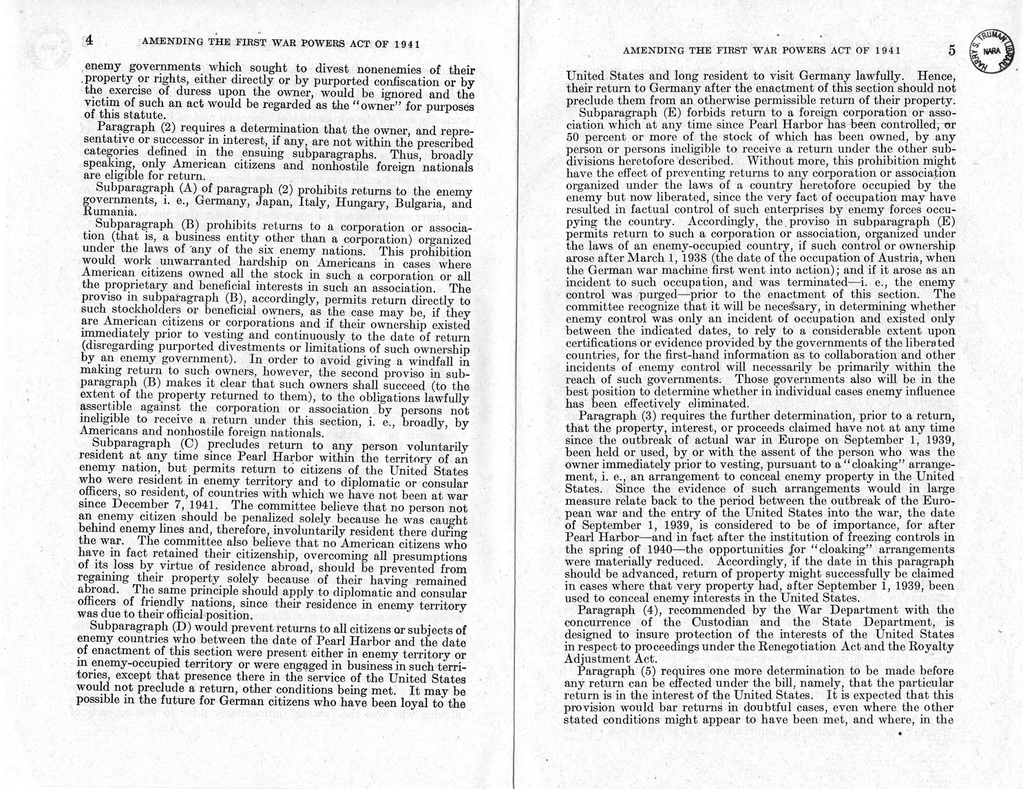 Memorandum from Harold D. Smith to M. C. Latta, H. R. 4571, To Amend the First War Powers Act, 1941, with Attachments