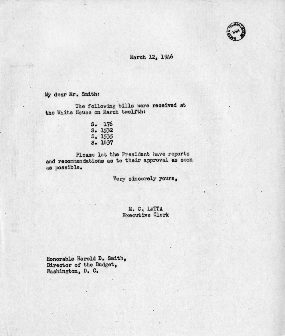 Memorandum from M.C. Latta to Harold D. Smith