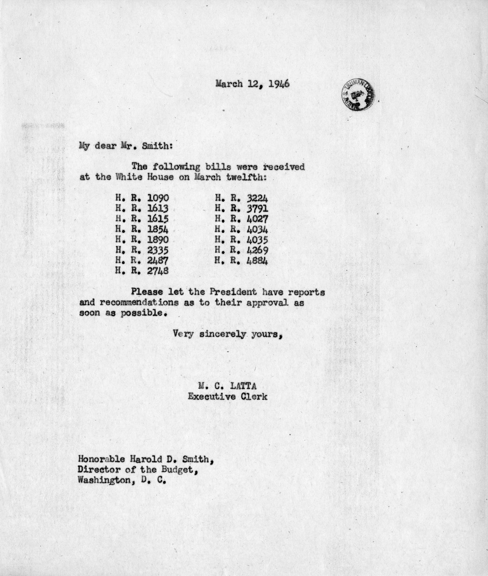 Memorandum from M.C. Latta to Harold D. Smith