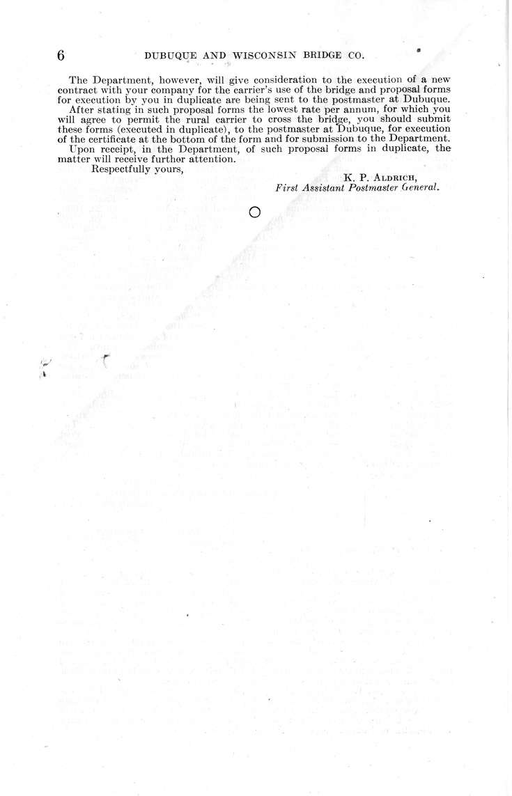 Memorandum from Frederick J. Bailey to M. C. Latta, H.R. 2748, For the Relief of the Dubuque and Wisconsin Bridge Company, with Attachments