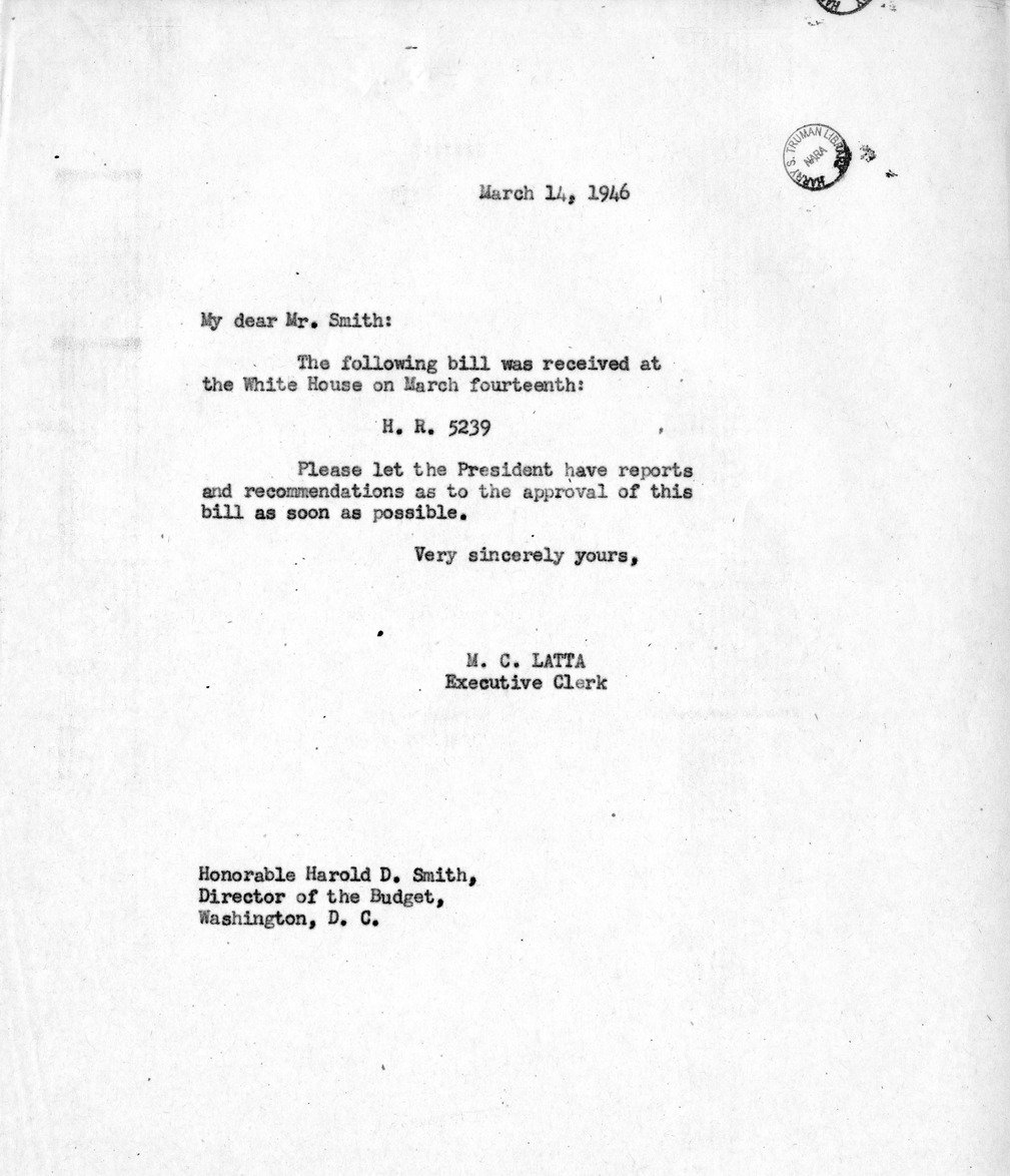 Memorandum from M.C. Latta to Harold D. Smith