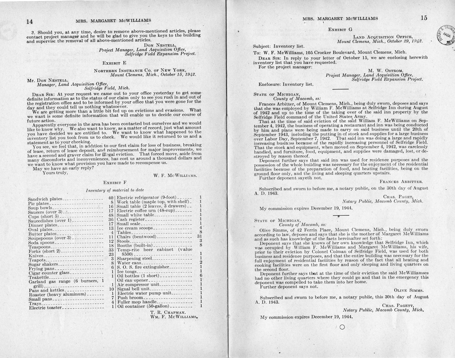 Memorandum from Frederick J. Bailey to M. C. Latta, H. R. 1090, For the Relief of Mrs. Margaret McWilliams, with Attachments