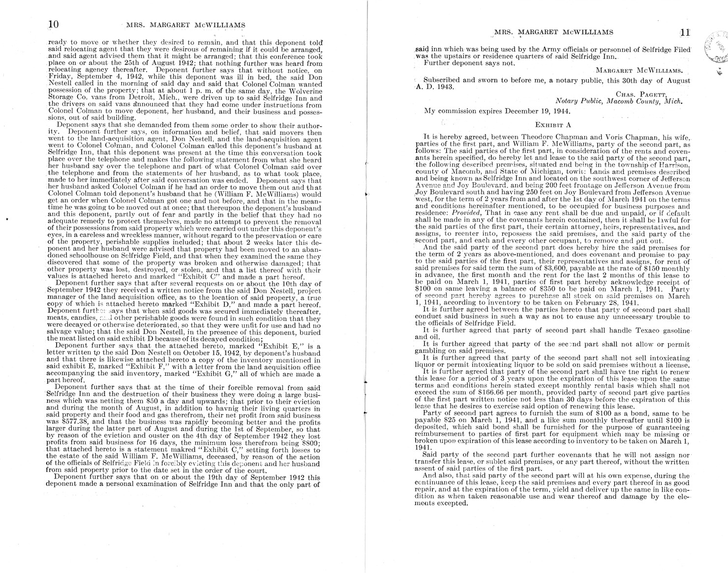 Memorandum from Frederick J. Bailey to M. C. Latta, H. R. 1090, For the Relief of Mrs. Margaret McWilliams, with Attachments