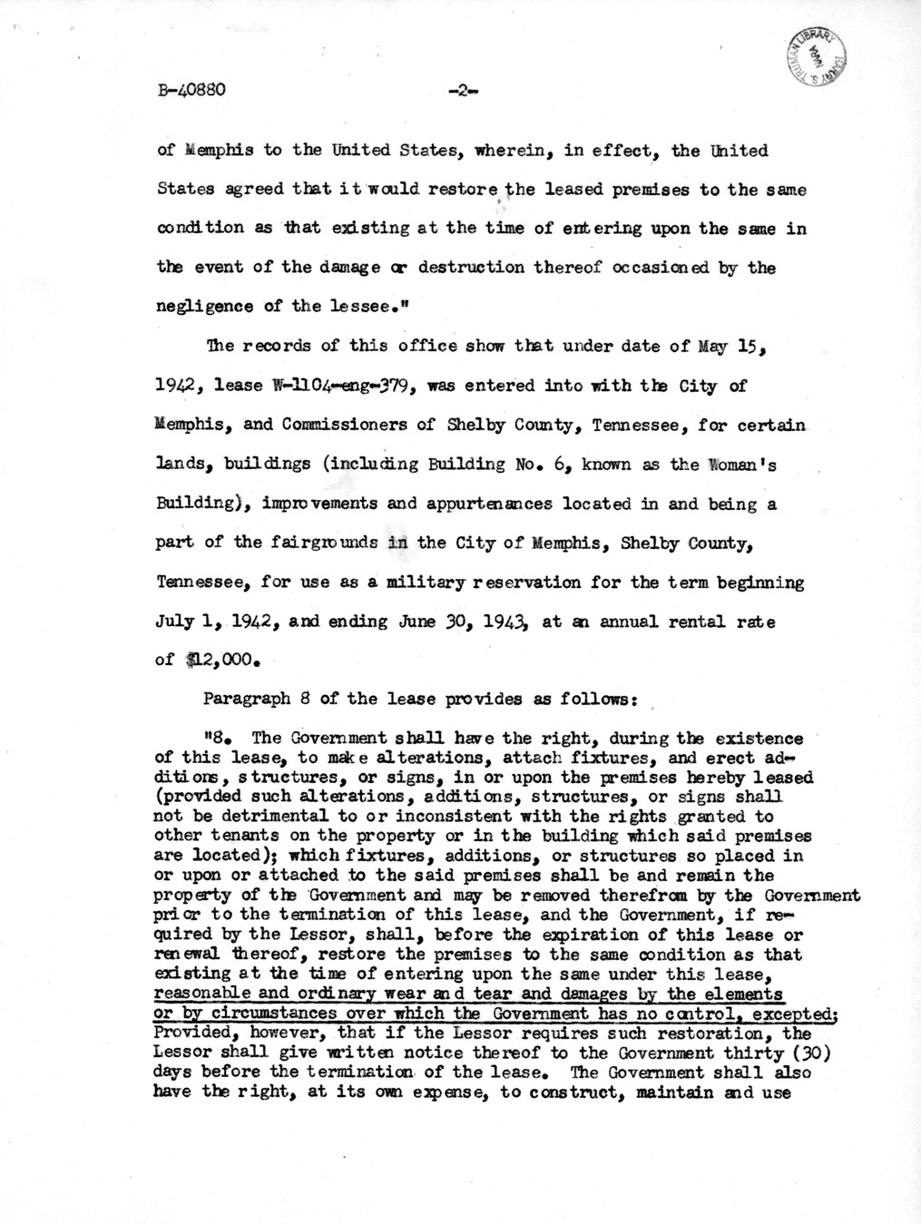 Memorandum from Harold D. Smith to M. C. Latta, S. 176, For the Relief of the City of Memphis, Tennessee, and Memphis Park Commission, with Attachments