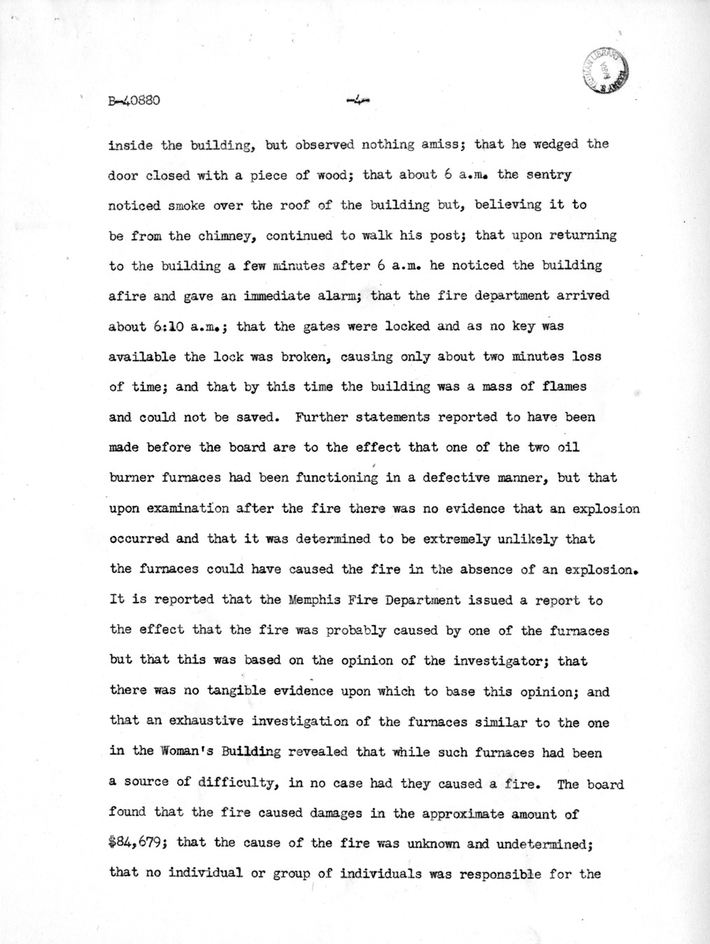 Memorandum from Harold D. Smith to M. C. Latta, S. 176, For the Relief of the City of Memphis, Tennessee, and Memphis Park Commission, with Attachments