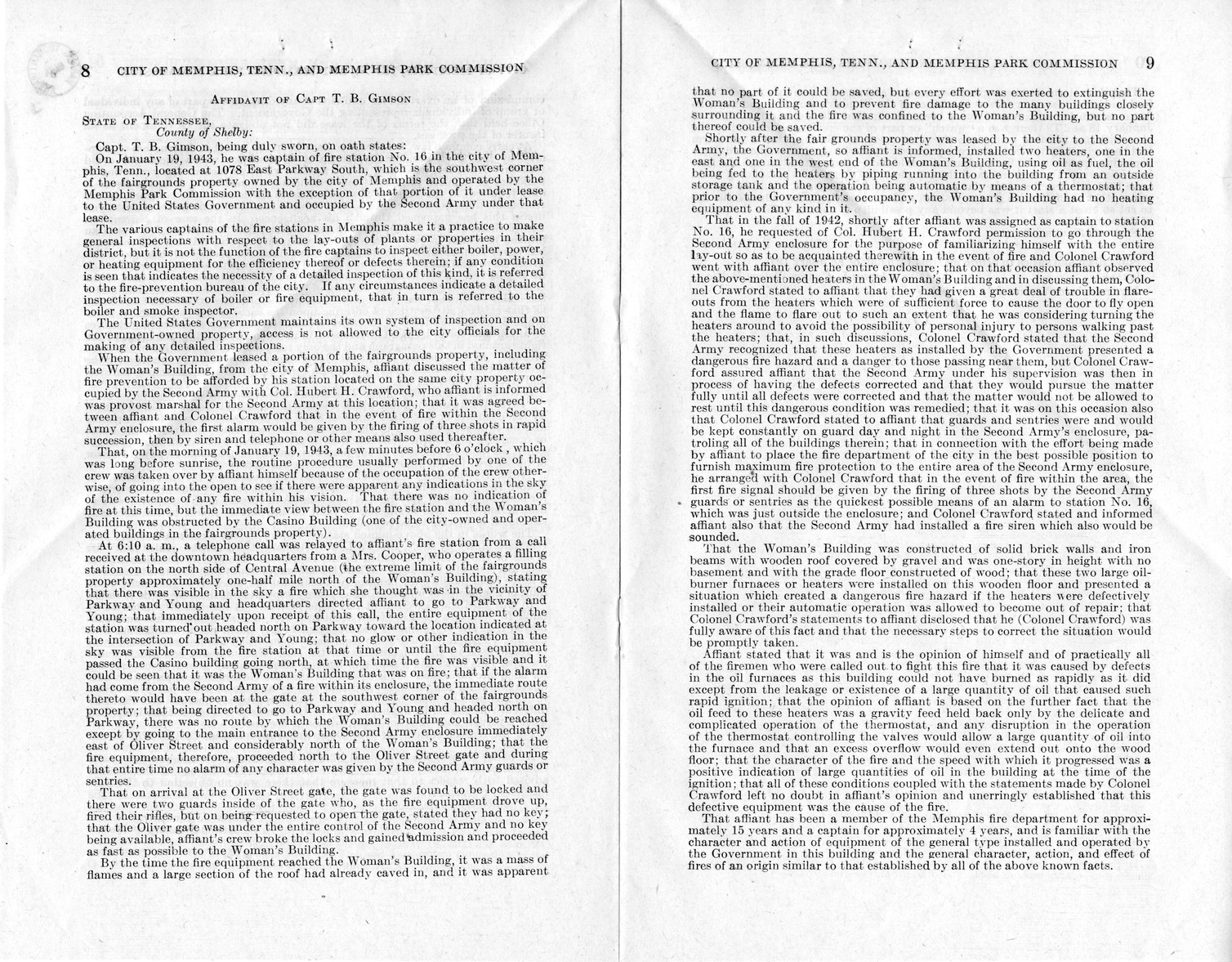 Memorandum from Harold D. Smith to M. C. Latta, S. 176, For the Relief of the City of Memphis, Tennessee, and Memphis Park Commission, with Attachments