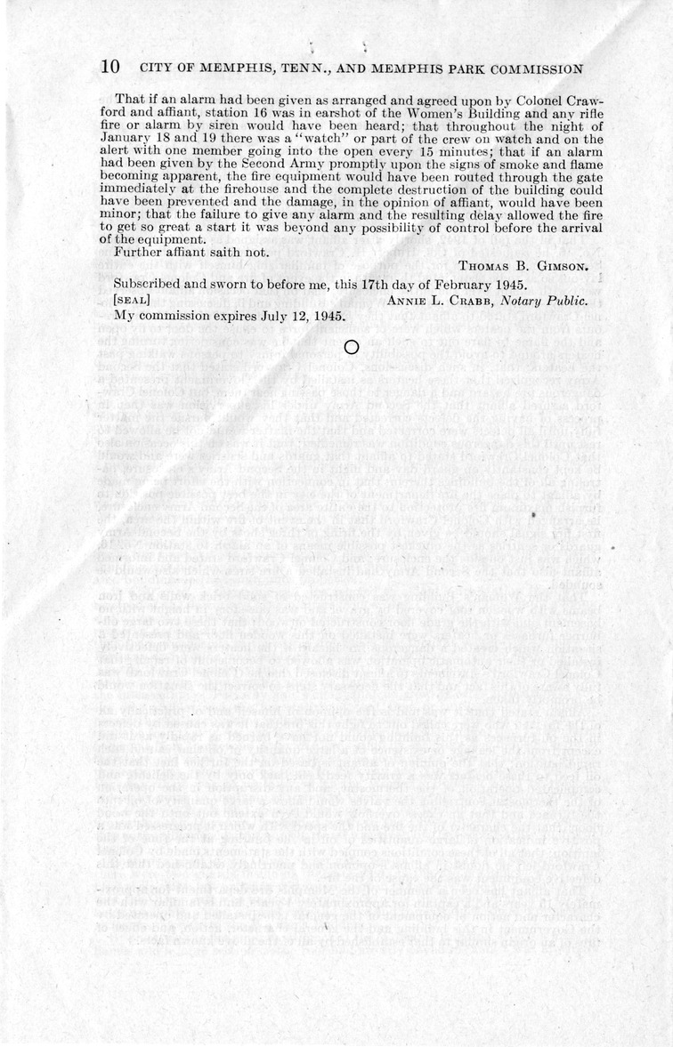 Memorandum from Harold D. Smith to M. C. Latta, S. 176, For the Relief of the City of Memphis, Tennessee, and Memphis Park Commission, with Attachments