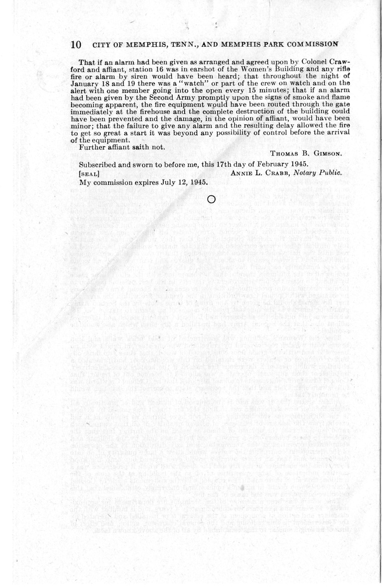 Memorandum from Harold D. Smith to M. C. Latta, S. 176, For the Relief of the City of Memphis, Tennessee, and Memphis Park Commission, with Attachments