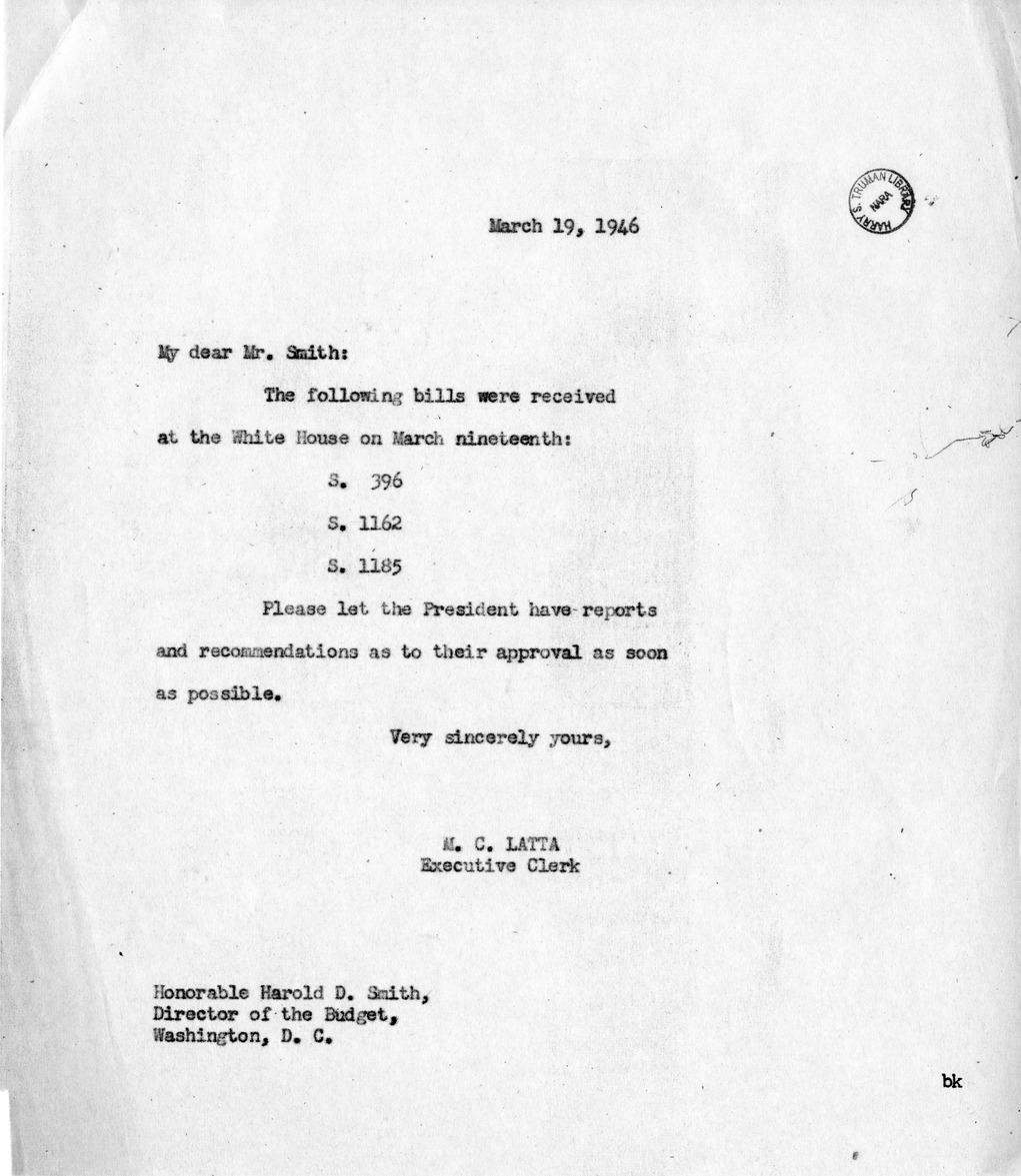 Memorandum from M.C. Latta to Harold D. Smith