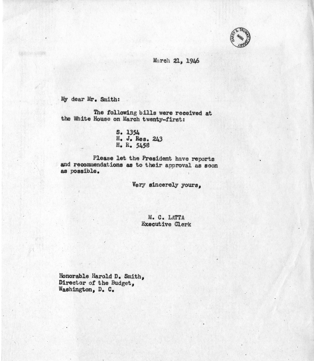 Memorandum from M.C. Latta to Harold D. Smith