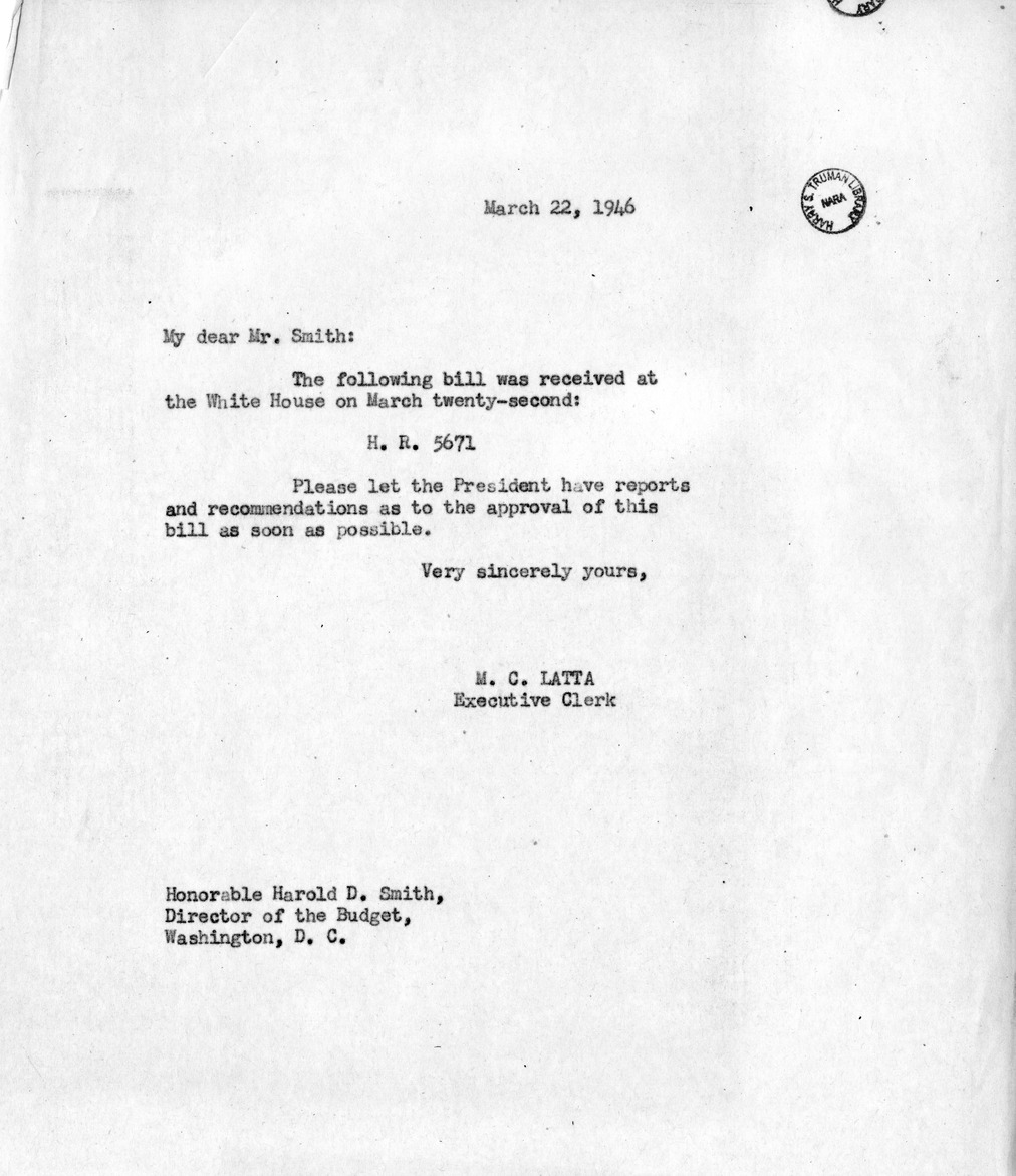 Memorandum from M.C. Latta to Harold D. Smith