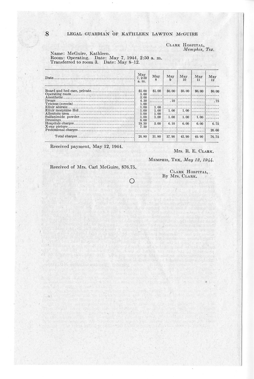 Memorandum from Frederick J. Bailey to M. C. Latta, H. R. 2670, For the Relief of the Legal Guardian of Kathleen Lawton McGuire, with Attachments