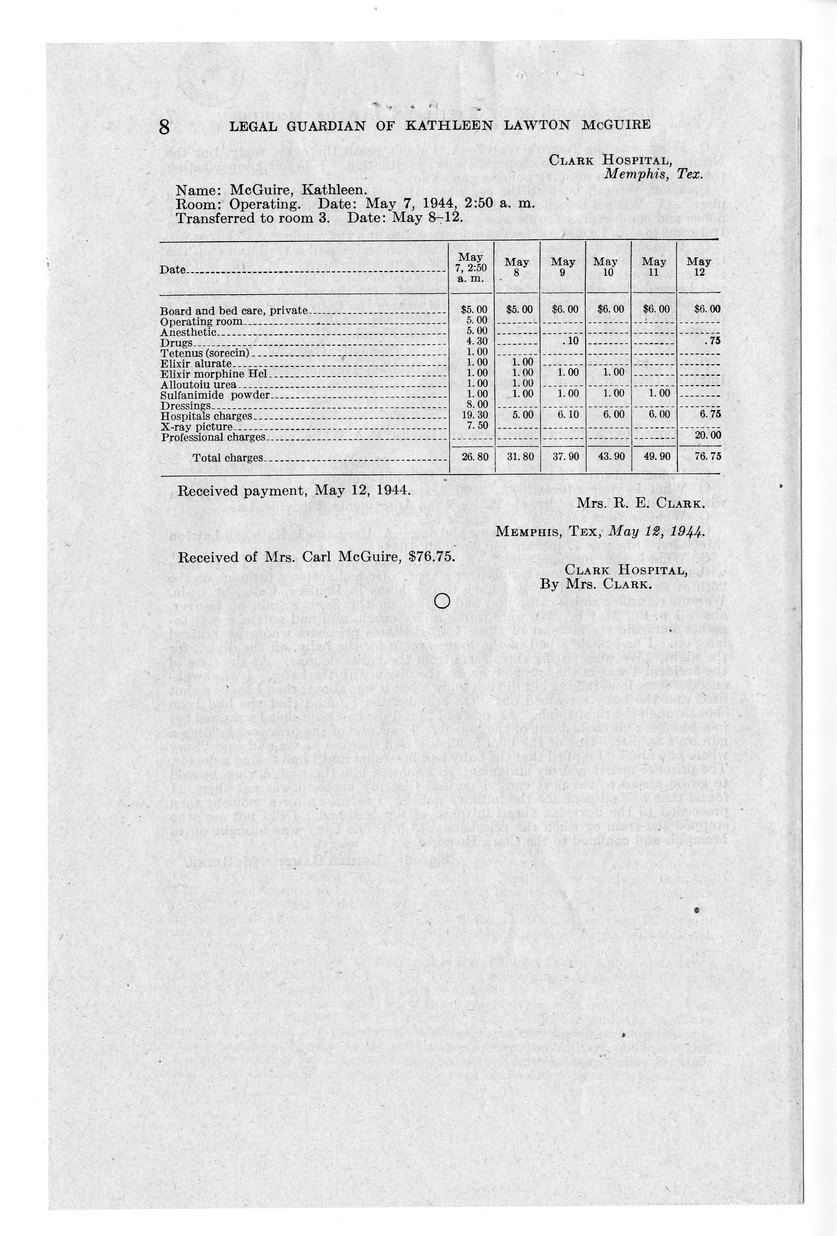 Memorandum from Frederick J. Bailey to M. C. Latta, H. R. 2670, For the Relief of the Legal Guardian of Kathleen Lawton McGuire, with Attachments