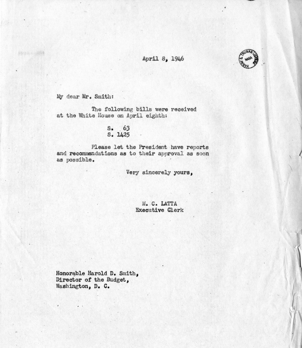 Memorandum from M.C. Latta to Harold D. Smith