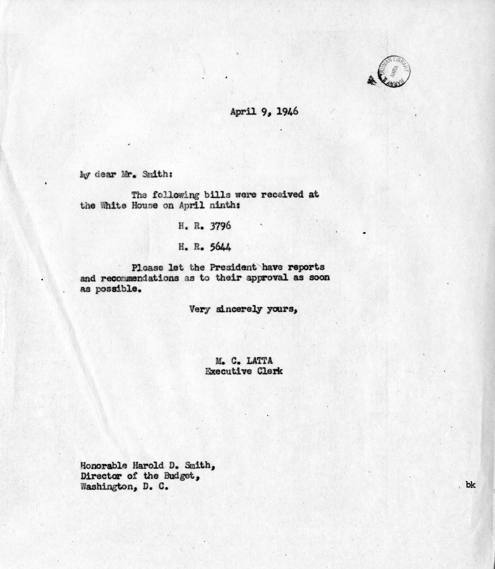 Memorandum from M.C. Latta to Harold D. Smith