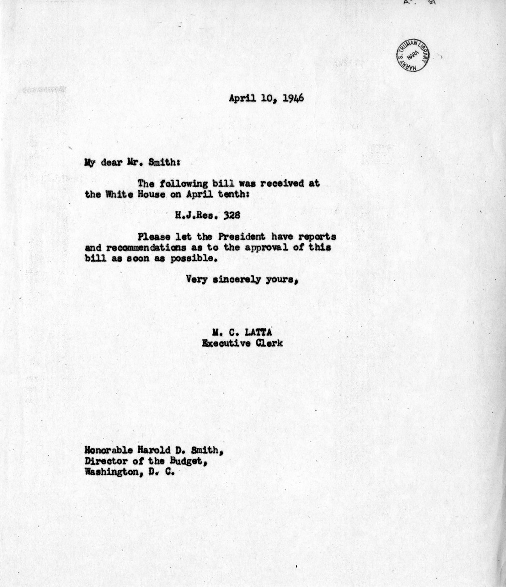 Memorandum from M.C. Latta to Harold D. Smith