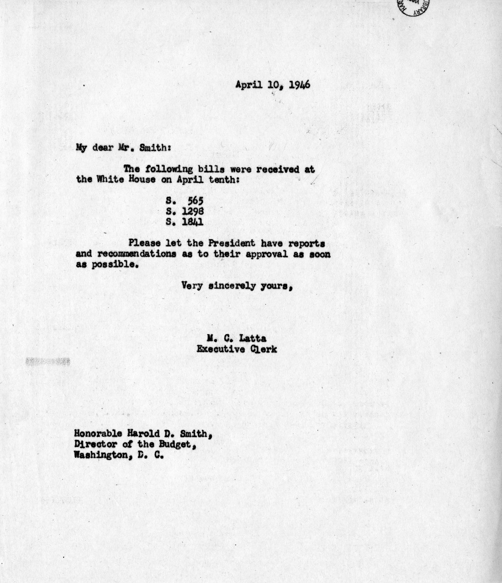 Memorandum from M.C. Latta to Harold D. Smith