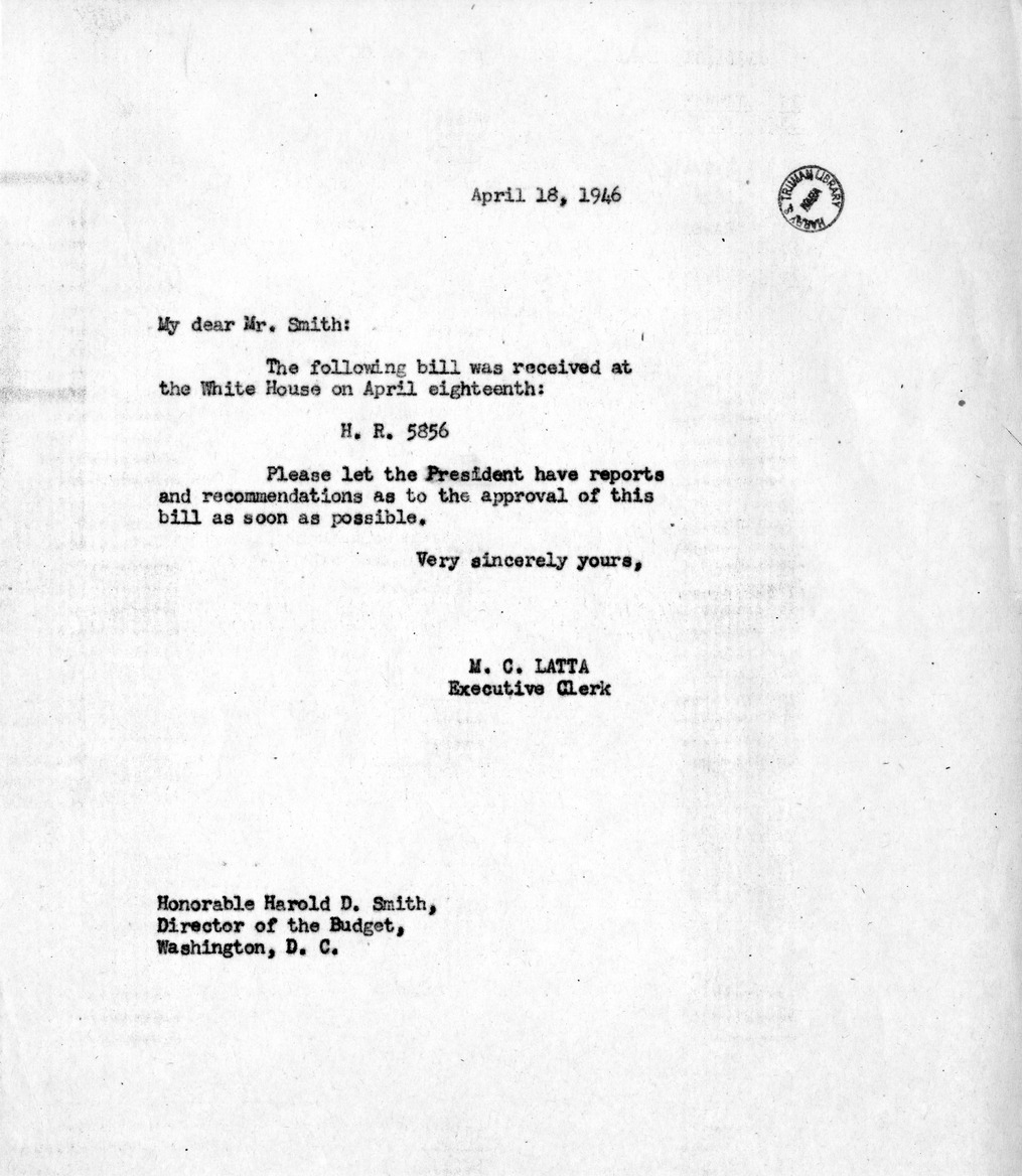 Memorandum from M.C. Latta to Harold D. Smith