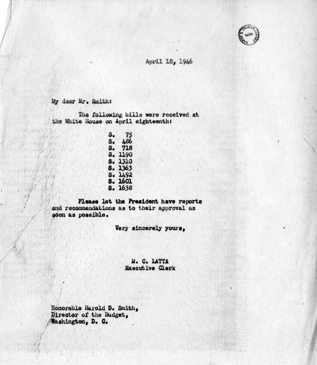 Memorandum from M.C. Latta to Harold D. Smith