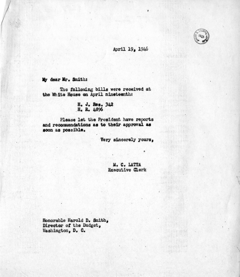 Memorandum from M.C. Latta to Harold D. Smith