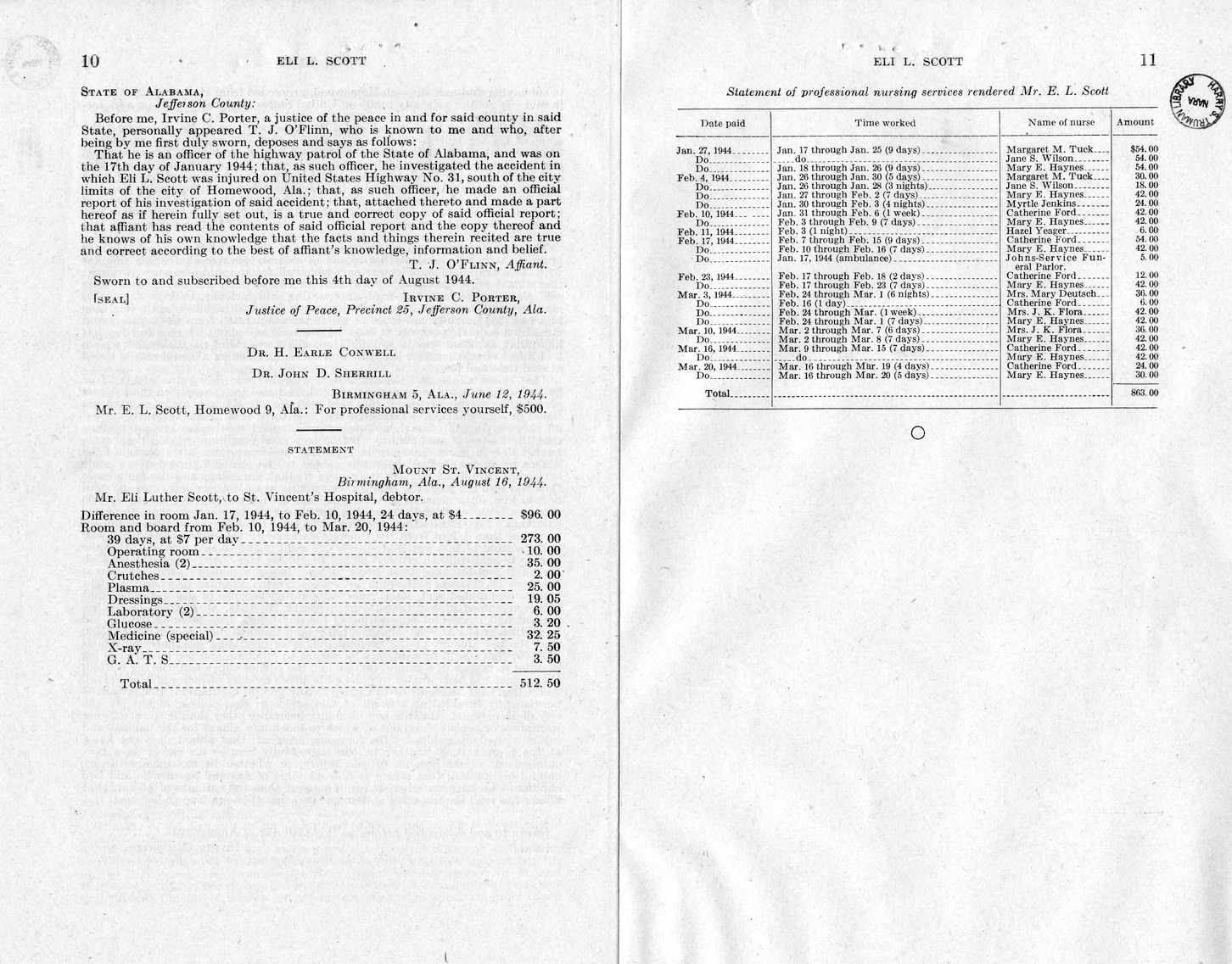 Memorandum from Frederick J. Bailey to M. C. Latta, H. R. 1721, For the Relief of Eli L. Scott, with Attachments