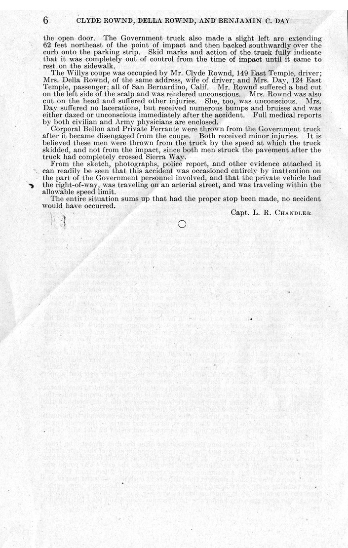 Memorandum from Frederick J. Bailey to M. C. Latta, H. R. 2904, For the Relief of Clyde Rownd, Della Rownd, and Benjamin C. Day, with Attachments