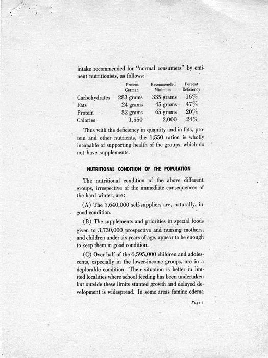 Report, \"German Agricultural and Food Requirements\"
