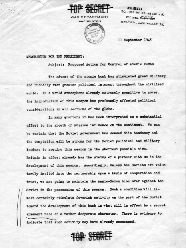 Henry Stimson to Harry S. Truman, accompanied by a memorandum