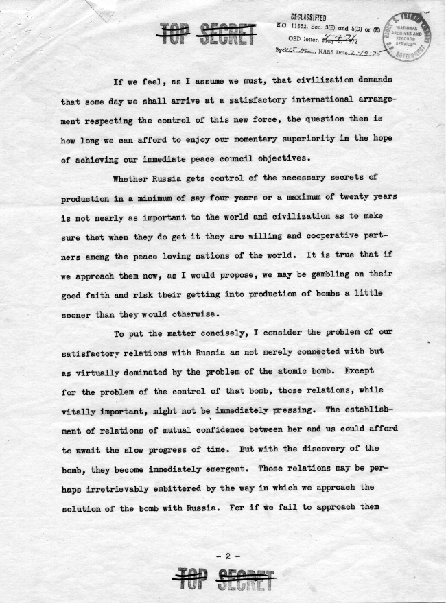 Henry Stimson to Harry S. Truman, accompanied by a memorandum