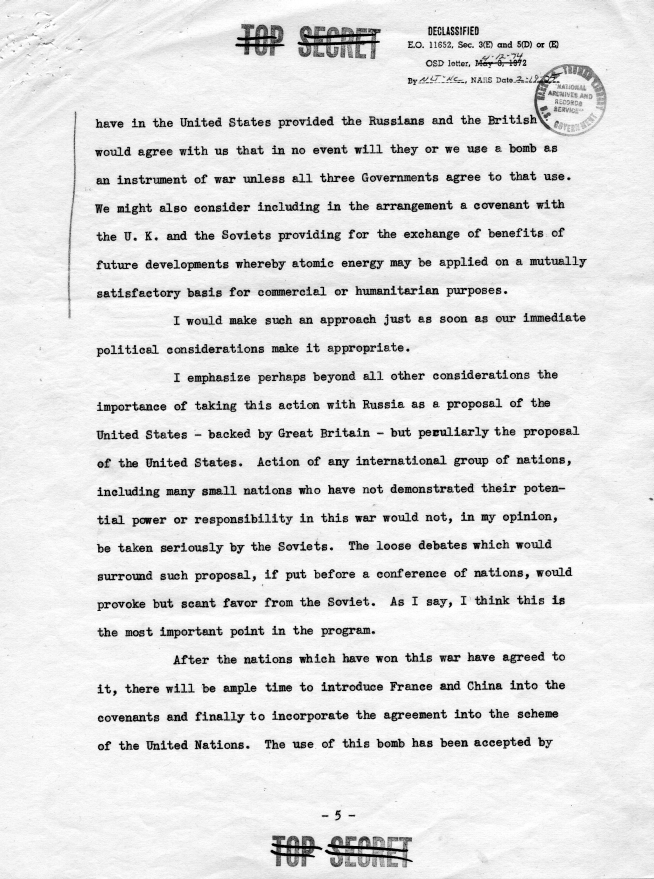Henry Stimson to Harry S. Truman, accompanied by a memorandum