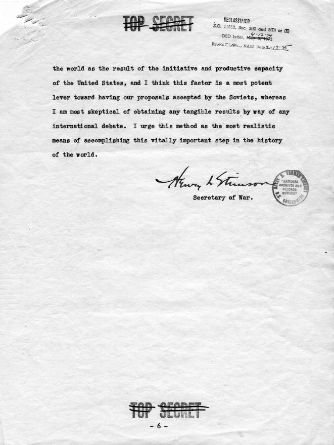 Henry Stimson to Harry S. Truman, accompanied by a memorandum