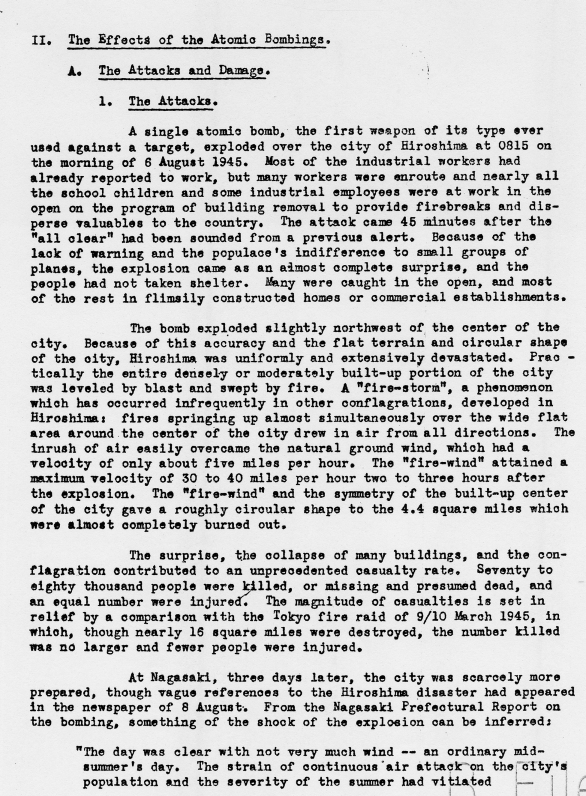 U. S. Strategic Bombing Survey: The Effects of the Atomic Bombings of Hiroshima and Nagasaki