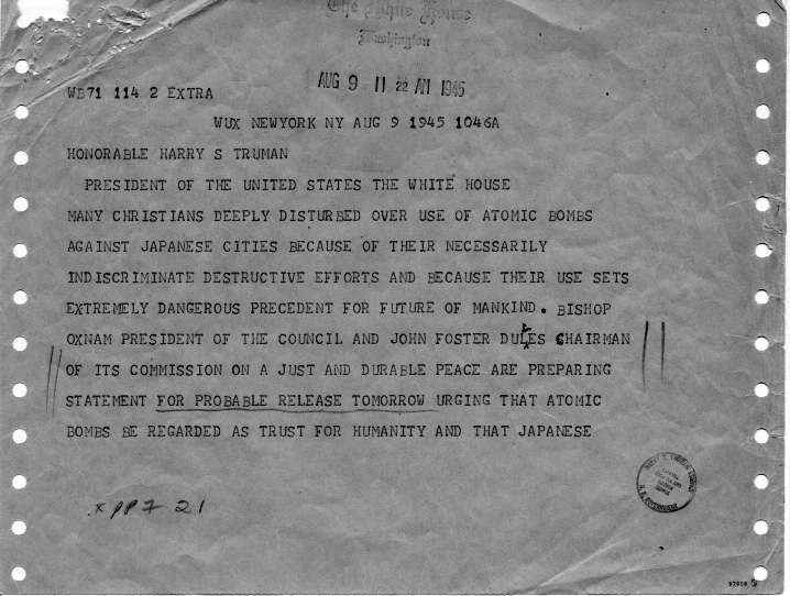 Correspondence between Harry S. Truman and Samuel Cavert