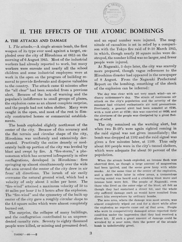 \"United States Strategic Bombing Survey: The Effects of the Atomic Bombs on Hiroshima and Nagasaki\"