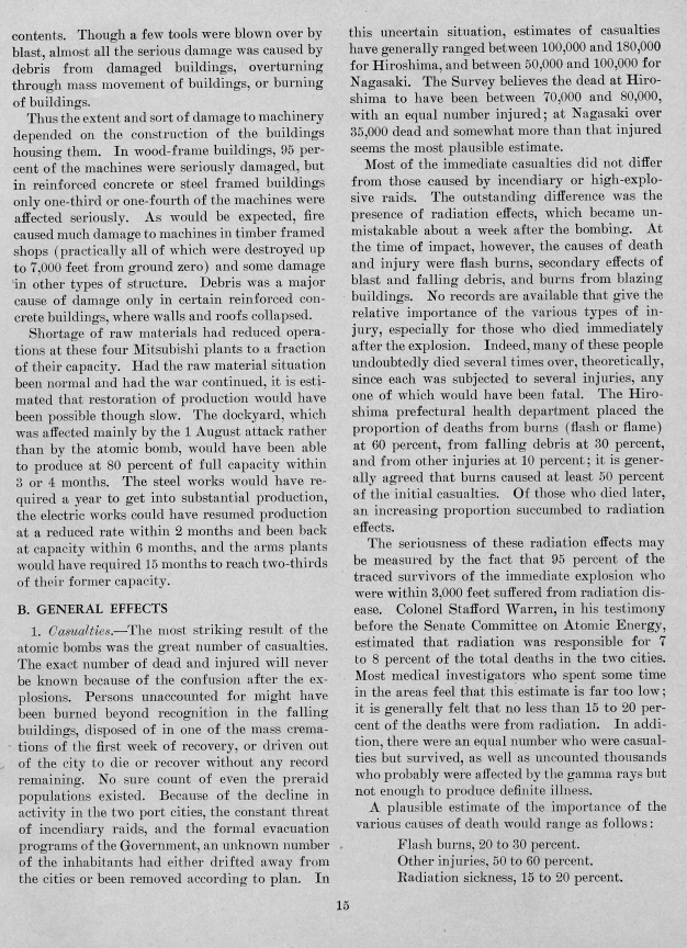 \"United States Strategic Bombing Survey: The Effects of the Atomic Bombs on Hiroshima and Nagasaki\"