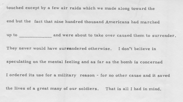 Excerpt from Transcript of Interview with former President Truman