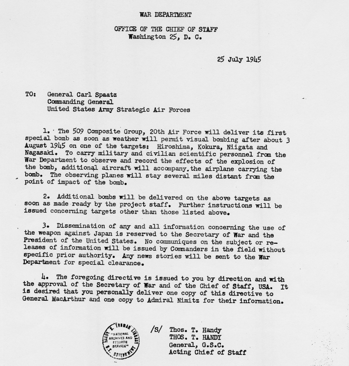 Correspondence between Harry S. Truman and James Cate, with attached White House memos