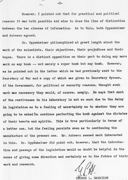 Memo of conversation with Dr. J. Robert Oppenheimer and Dean Acheson
