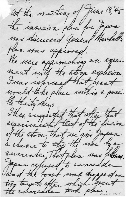 Notes regarding June 18, 1945 meeting