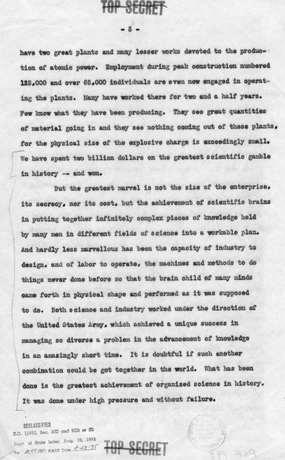 Draft statement on the dropping of the bomb
