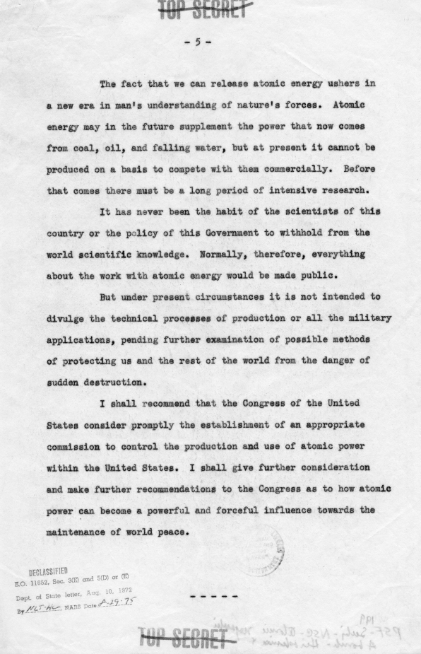 Draft statement on the dropping of the bomb
