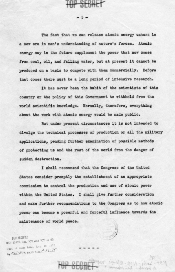 Draft statement on the dropping of the bomb
