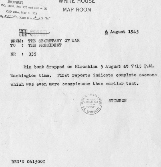 Draft statement on the dropping of the bomb
