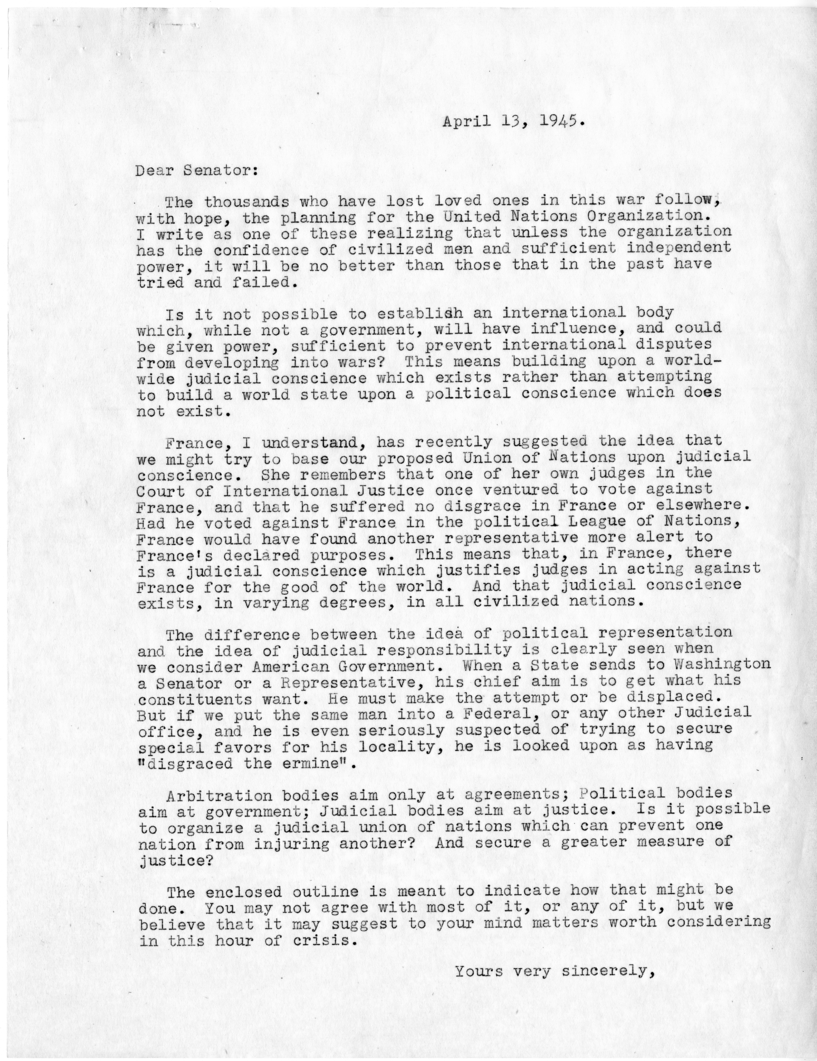 Letter from John Ross Delafield to President Harry S. Truman With Attachment and Reply From William D. Hassett