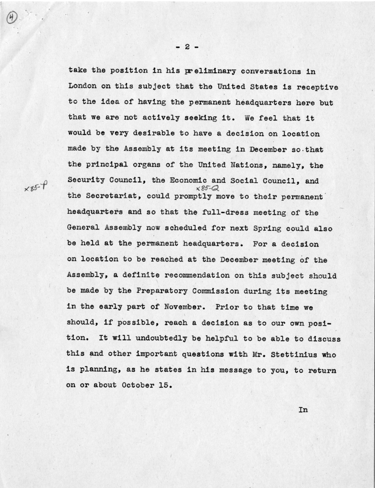 Memorandum from Dean Acheson to President Harry S. Truman With Related Correspondence from Edward Stettinius and a Reply from M. C. Latta