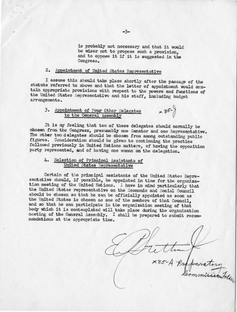 Memorandum from Dean Acheson to President Harry S. Truman With Related Correspondence from Edward Stettinius and a Reply from M. C. Latta