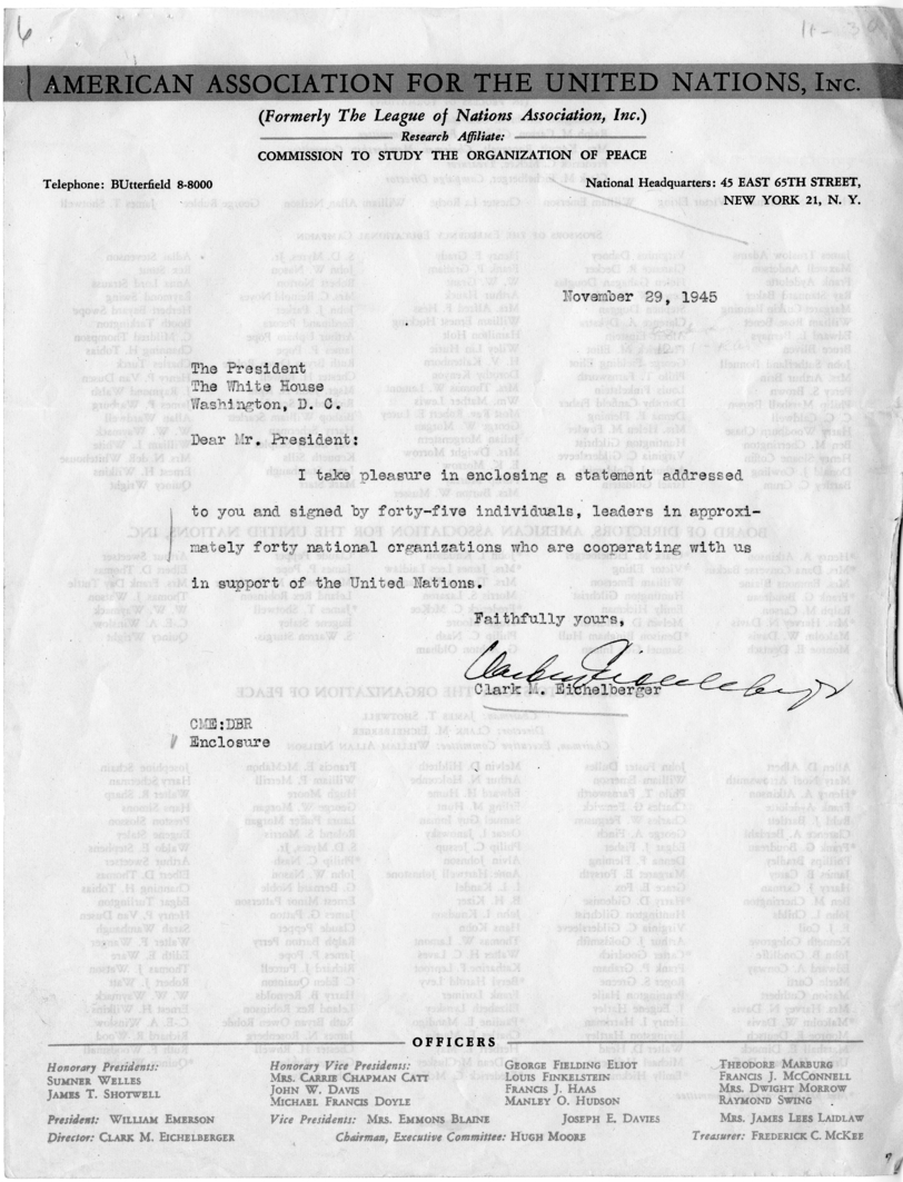Correspondence Between President Harry S. Truman and Clark Eichelberger