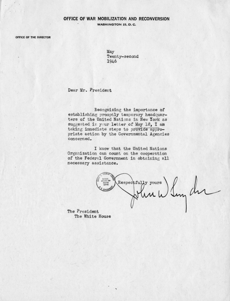 Correspondence Between President Harry S. Truman and John Snyder With Related Correspondence