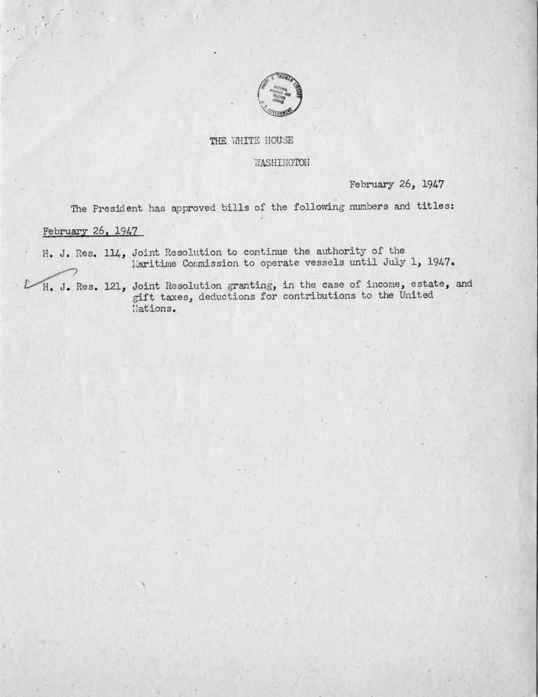 Harry S. Truman to Arthur Vandenberg with Atttachments and Related Correspondence